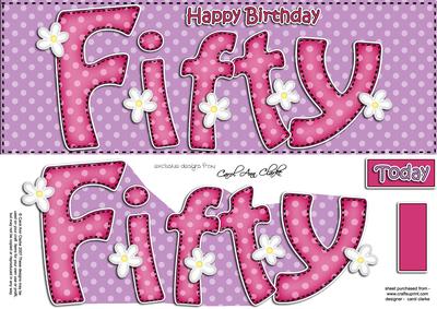 50th Birthday Fifty Large Dl Quick Card N 3D Decoupage