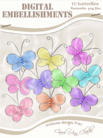 Organza & Pearl Butterfly Digital Embellishments