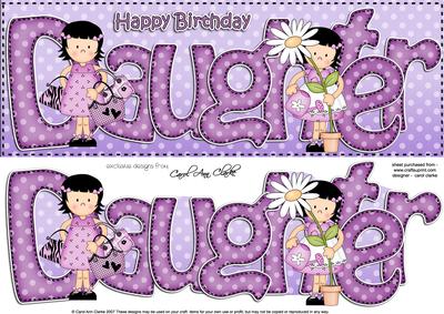 Girlz Birthday Daughter Large Dl Quick Card 3D Decoupage