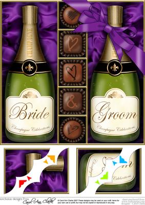 8 x 8 Bride & Groom Champers N Chocs Scalloped Corner Topper
