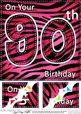 8 x 8 Fun Zebra Striped 90th Birthday Scalloped Topper