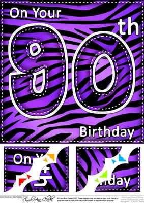 8 x 8 Fun Zebra Striped 90th Birthday Scalloped Topper