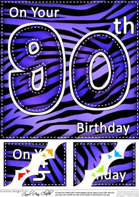 8 x 8 Fun Zebra Striped 90th Birthday Scalloped Topper