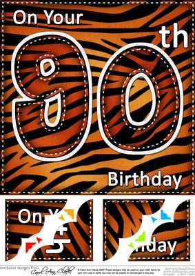 8 x 8 Fun Zebra Striped 90th Birthday Scalloped Topper