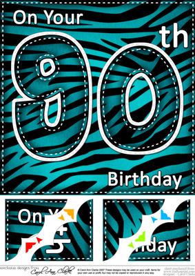 8 x 8 Fun Zebra Striped 90th Birthday Scalloped Topper