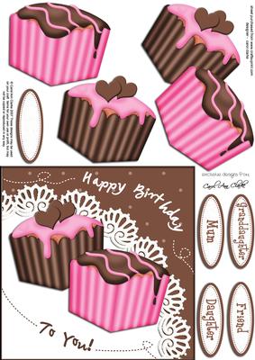 Fondant Fancies Birthday Cakes Quick Card N 3D Decoupage