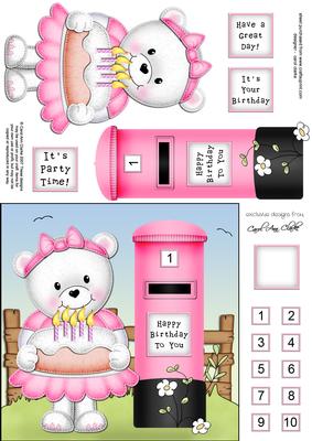 Teddy Tess N Postbox Quick Card N 3D Decoupage