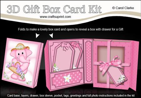 3D Lola Elephant Gift Box Card Kit with 3D Decoupage