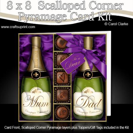 8 x 8 Mum N Dad Champers Chocs N Roses Scalloped Corner Kit