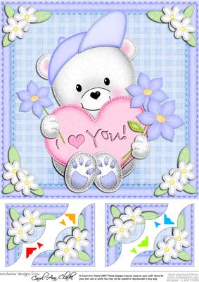 8 x 8 Teddy Ed's Heart Scalloped Corner Topper