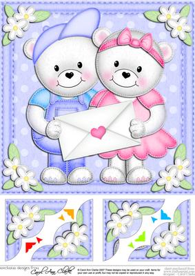 8 x 8 Teddy Ed & Tess's Love Letter Scalloped Corner Topper