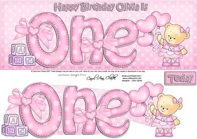 1st Birthday Olivia Large Dl Quick Card N 3D Decoupage