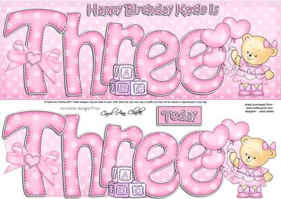 3nd Birthday Katie Large Dl Quick Card N 3D Decoupage