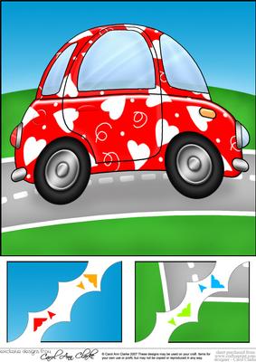8 x 8 Funky Love Bug Car Scalloped Corner Topper