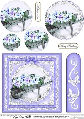 Flower Filled Wheelbarrow Quick Card with Circle Pyramage