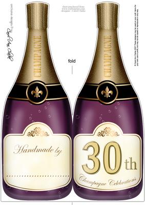 Large Dl 30th Champagne Bottle Shaped Card