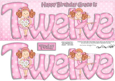 12th Birthday Grace Large Dl Quick Card N 3D Decoupage