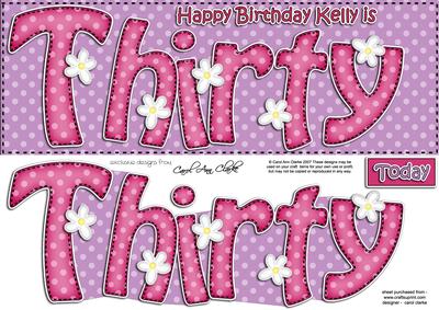 30th Birthday Kelly Large Dl Quick Card N 3D Decoupage