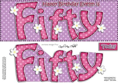 50th Birthday Evelyn Large Dl Quick Card N 3D Decoupage