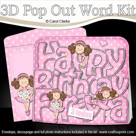 3D Happy Birthday Freya with Ballerinas Pop Out Word Card