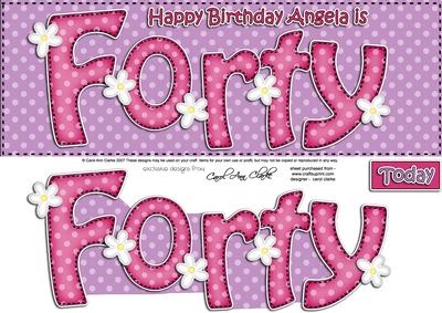 40th Birthday Angela Large Dl Quick Card N 3D Decoupage