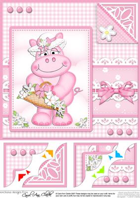 8 x 8 Hilda Hippo's Bonnet & Basket Scalloped Corner