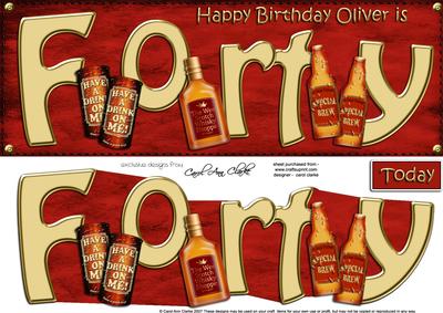 40th Birthday Oliver Large Dl Quick Card N 3D Decoupage