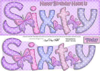 60th Birthday Hazel Large Dl Quick Card N 3D Decoupage