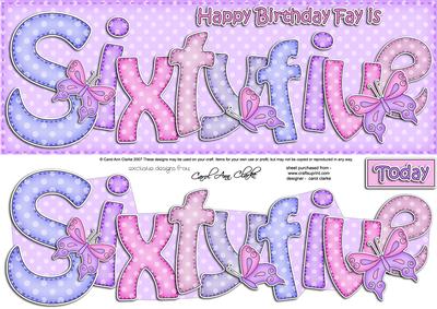 65th Birthday Fay Large Dl Quick Card N 3D Decoupage
