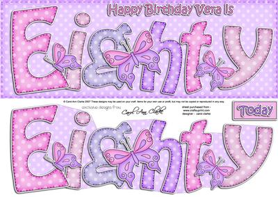80th Birthday Vera Large Dl Quick Card N 3D Decoupage