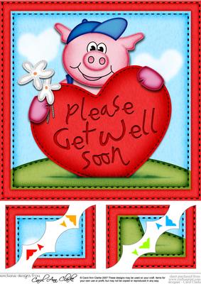 8 x 8 Ziggy Piggy's Get Well Heart Scalloped Topper