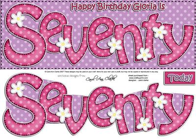 70th Birthday Gloria Large Dl Quick Card N 3D Decoupage