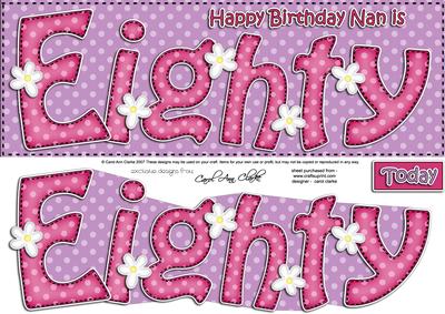 80th Birthday Nan Large Dl Quick Card N 3D Decoupage