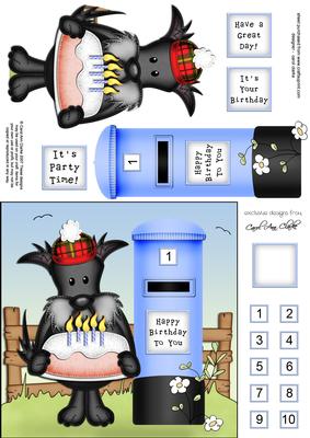 Hamish Scotie Dog N Postbox Quick Card N 3D Decoupage