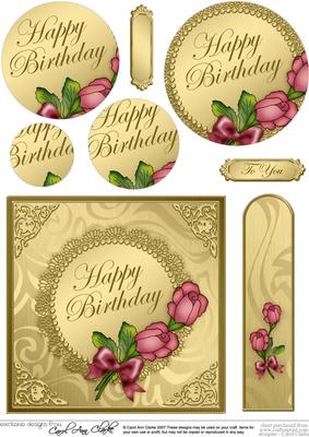 Roses and Metallic Lace Quick Card with Circle Pyramage