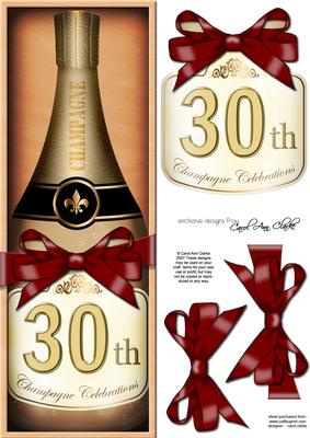 Large Dl 30th Champers in a Box Quick Card 3D Decoupage