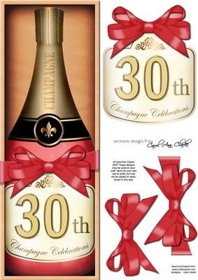 Large Dl 30th Champers in a Box Quick Card 3D Decoupage