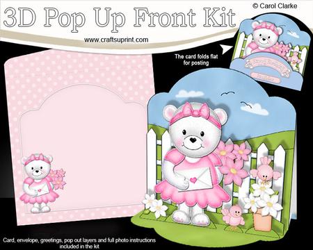 3D Teddy Tess's Letter & Flowers Pop Up Front Card Kit