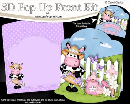 3D Milly Moo Cow's Bonnet & Basket Pop Up Front Card Kit