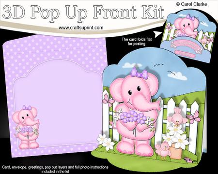3D Lola Elephant's Flowers Pop Up Front Card Kit