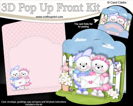 3D Teddy Tess & Ed's Love Letter Pop Up Front Card Kit