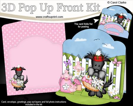 3D Hamish Scottie Dog's Flower Basket Pop Up Front Card Kit
