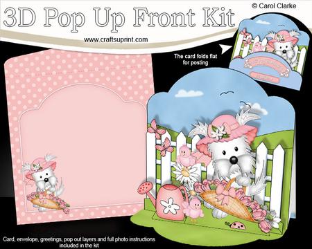 3D Jess Westie Dog's Flowers Basket Pop Up Front Card Kit