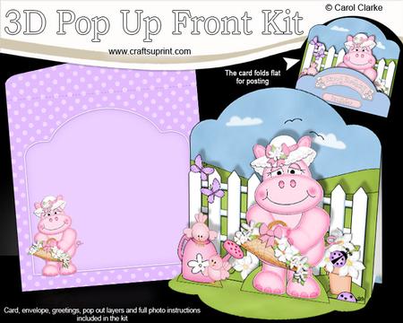 3D Hilda Hippo's Flower Basket Pop Up Front Card Kit