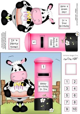 Milly Moo Cow N Postbox Quick Card N 3D Decoupage