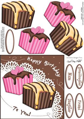 Fondant Fancies Birthday Cakes Quick Card N 3D Decoupage
