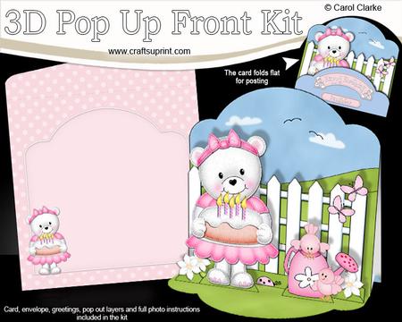 3D Teddy Tess's Birthday Cake Pop Up Front Card Kit