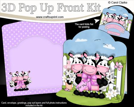 3D Milly Moo Cow & Friends Pop Up Front Card Kit