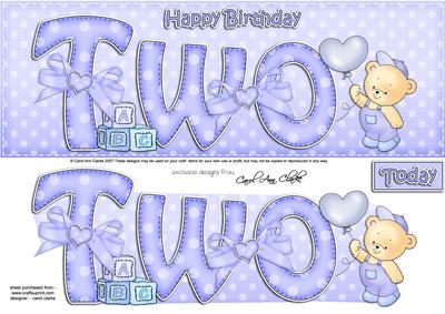 2nd Birthday Large Dl Quick Card N 3D Decoupage