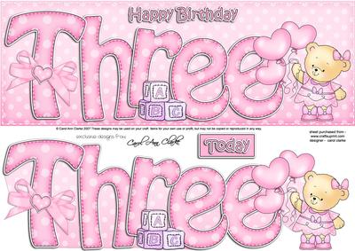 3rd Birthday Large Dl Quick Card N 3D Decoupage